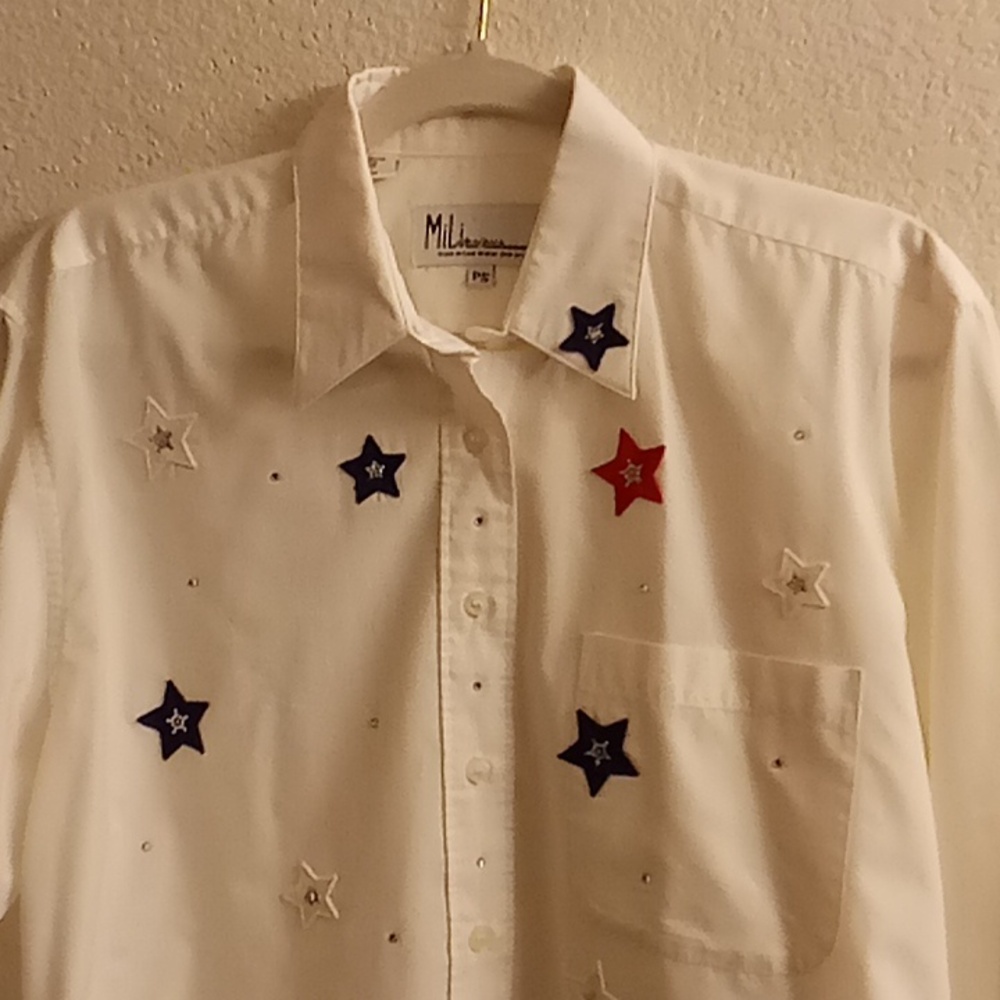 White Star Embellished Women Size PS Shirt HMBC X - Picture 7 of 13